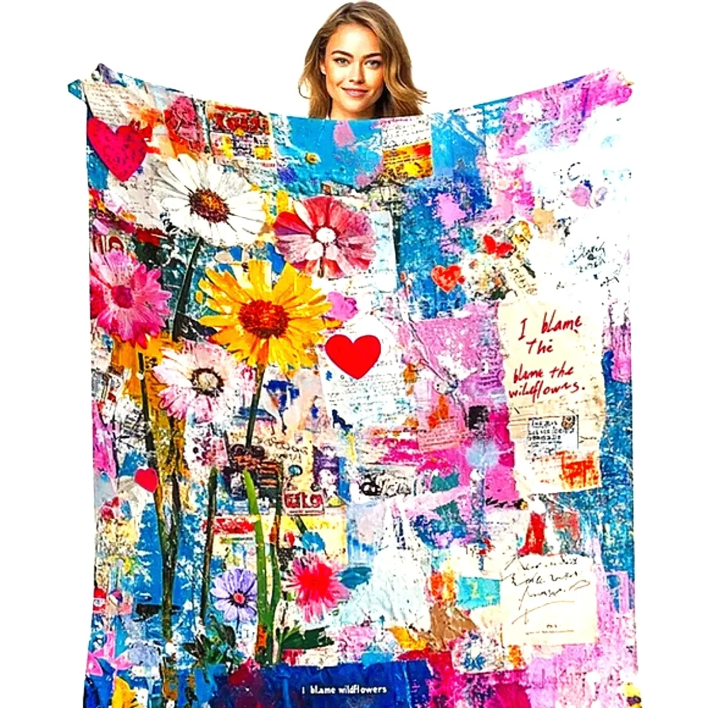 Twin Blanket Bohemian Flannel fleece Throw Blanket Floral Pink blue Comforter